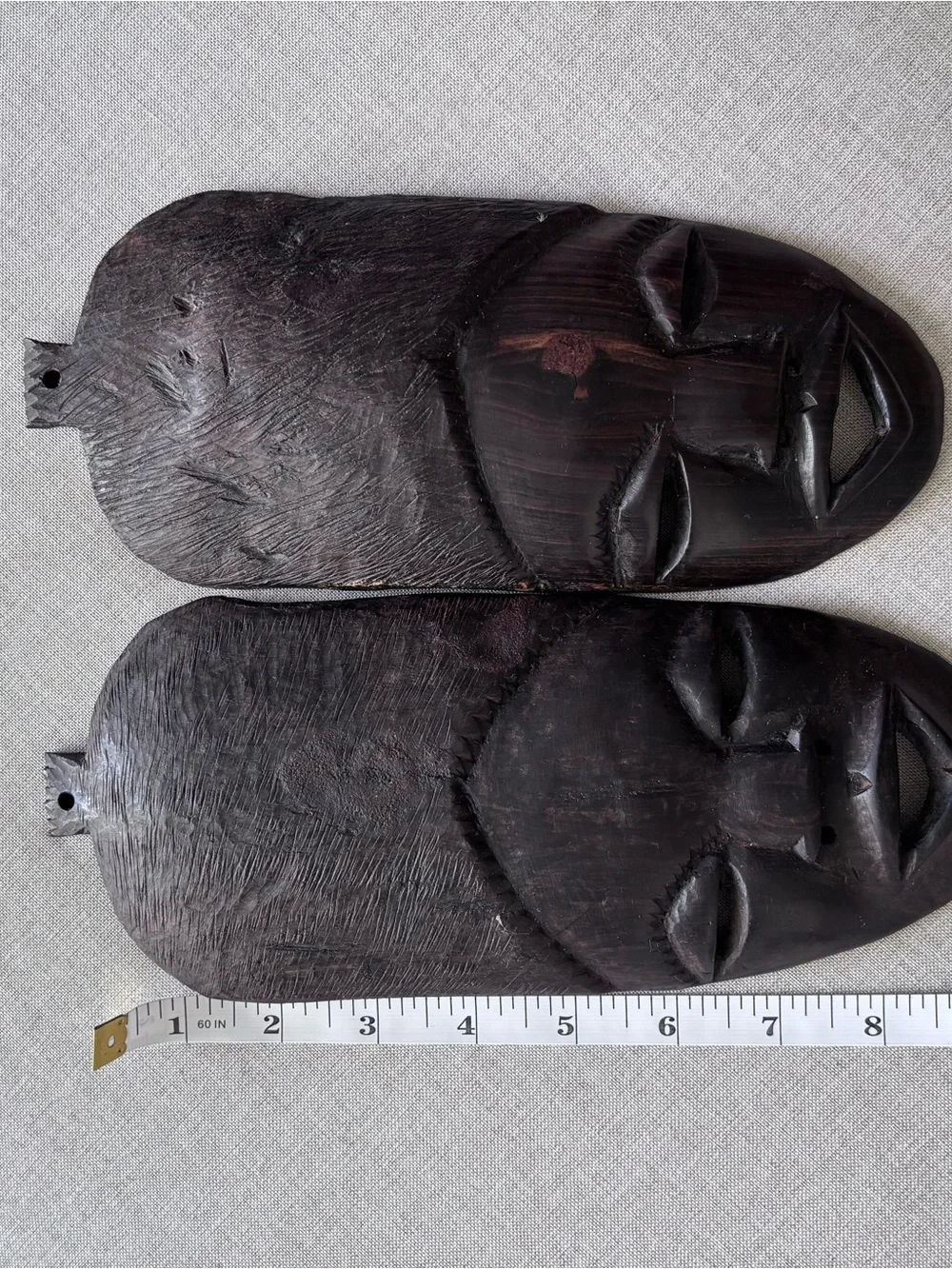 Hand- crafted vintage-style African carved wood wall mask - Set of 2